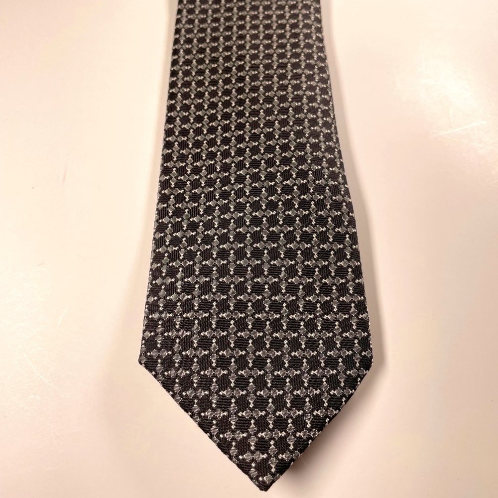 EUC Silk Prada Narrow Tie in Black & Grey W/Diamond Pattern